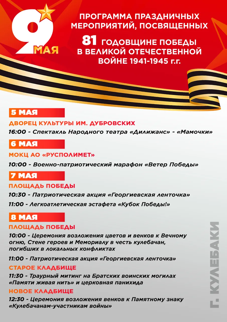 Программа праздничных мероприятий, посвященных 81 годовщине Победы в Великой Отечественной войне 1941 – 1945 г.г.