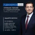Прямая линия с губернатором Нижегородской области Глебом Никитиным пройдет 7 декабря 2023 года