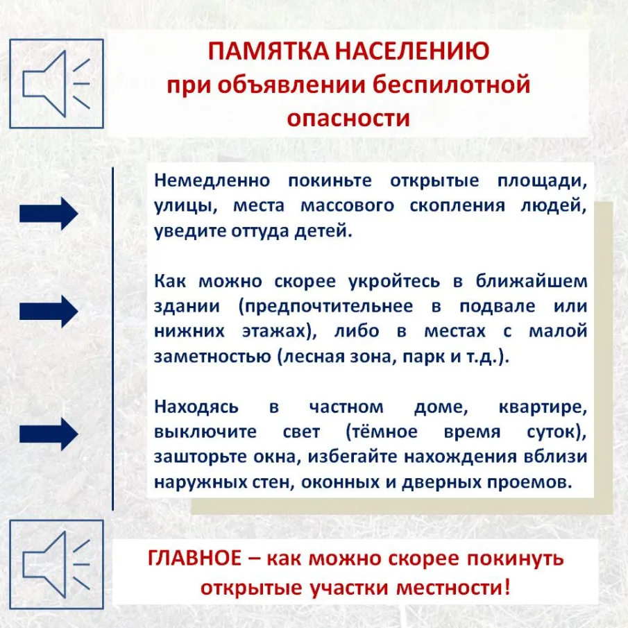 ПАМЯТКА НАСЕЛЕНИЮ при объявлении беспилотной опасности