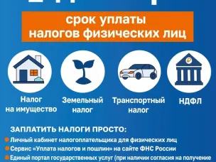Напоминаем! 1 декабря - срок уплаты налогов физических лиц!