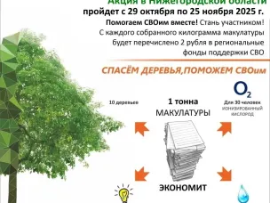 С 29 октября по 25 ноября 2025 года в Нижегородской области вновь пройдет Всероссийский Эко-марафон Переработка под девизом «Zдай бумагу– помоги СВОим»