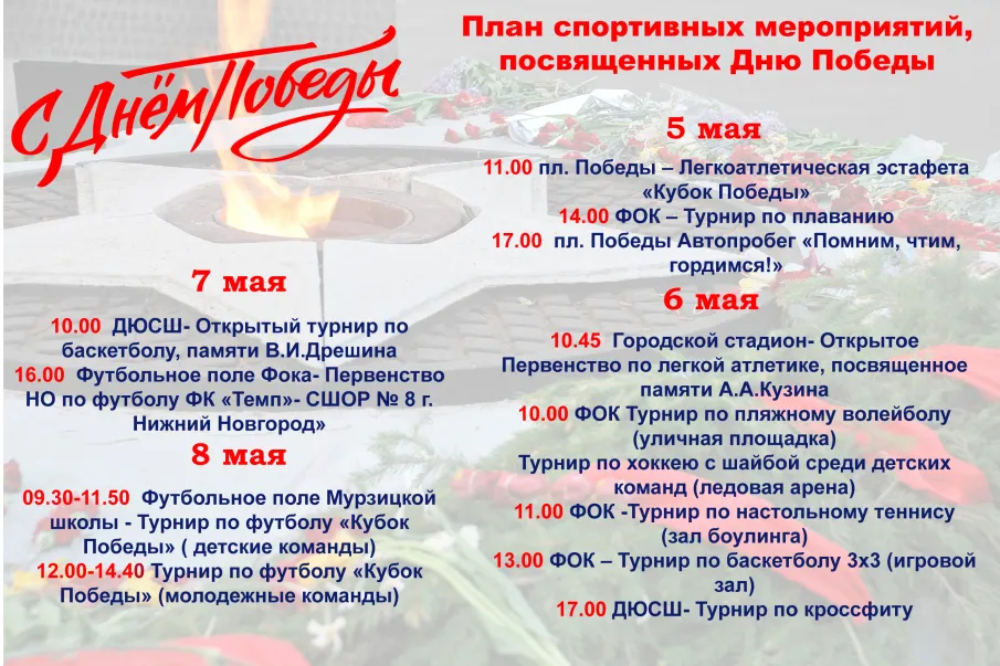 План спортивных мероприятий, посвященных Дню Победы
