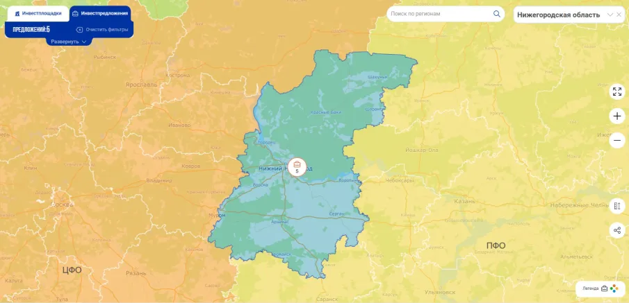 Нижегородские универсальные инвестпредложения разместили на инвестиционной карте РФ