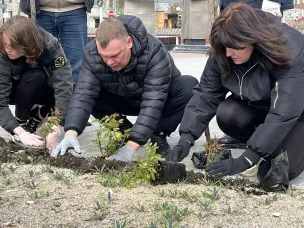 Инициатива, которая объединила молодёжь и руководство округа. На площади Победы высадили цыеты